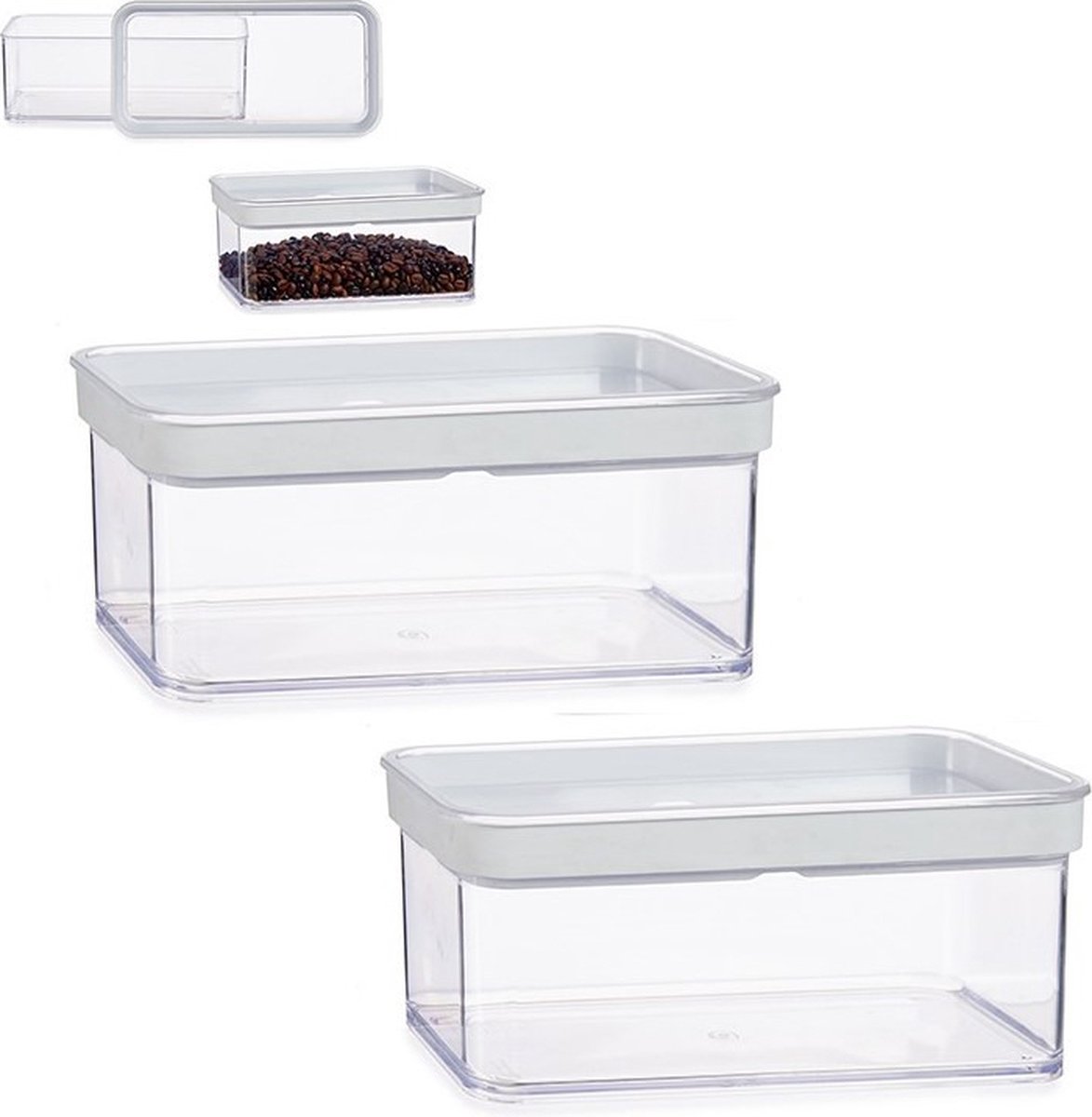 Gondol Plastics Voorraad bakje - Set van 4x stuks - transparant - met deksel - 1,1 liter - keuken opslag voorraadbakjes - Voorraadpotten
