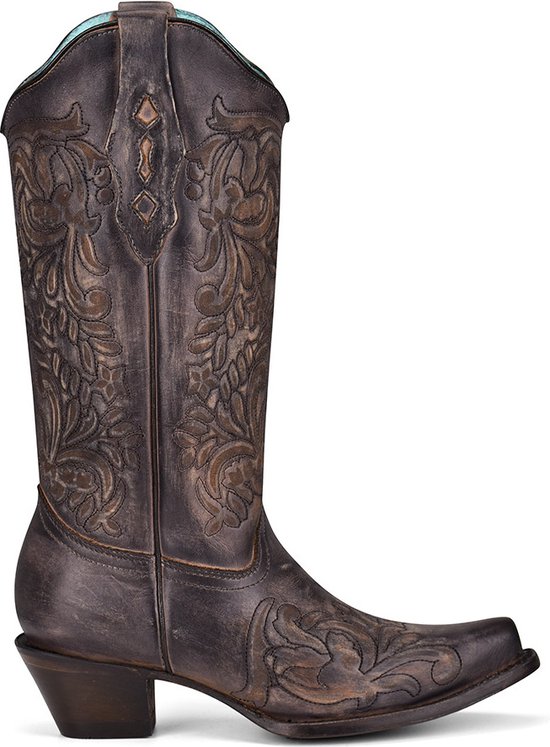 Corral dames cowboylaarzen in bruin leer met gravering op voet en schacht