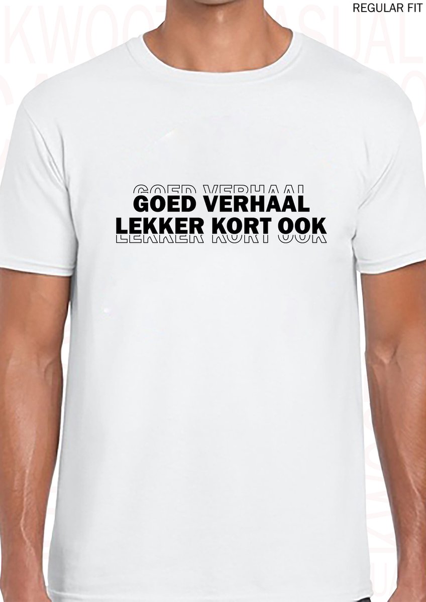 GOED VERHAAL LEKKER KORT OOK heren tshirt Wit Maat S Korte mouwen Ronde hals...