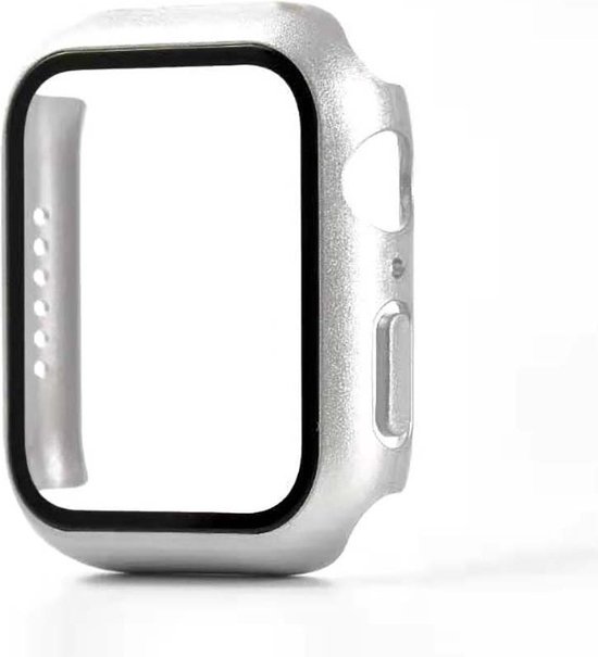 Zilverkleurige smartwatch beschermhoes met zwarte rand.