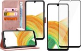 Hoesje geschikt voor Samsung Galaxy A33 - Book Case Leer Wallet Cover Portemonnee Pasjeshouder Hoes Roségoud - Full Tempered Glass Screenprotector