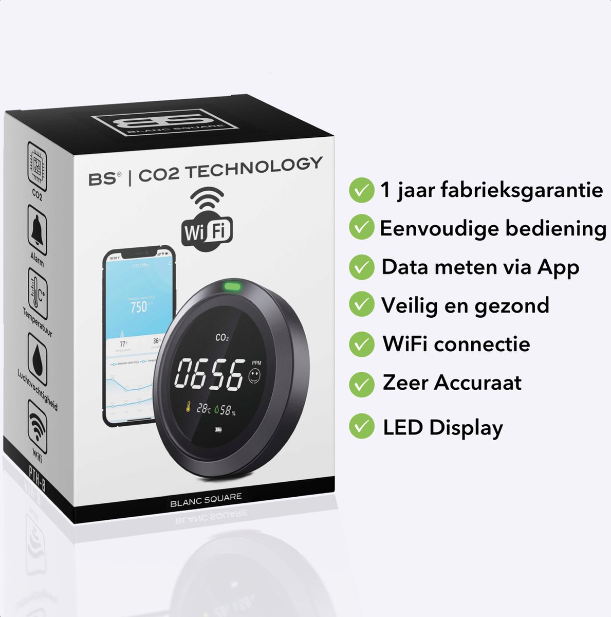 BS® CO2 Meter Binnen - Wifi Hygrometer en Thermometer - CO2 Melder Horeca  