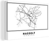 Canvas Schilderij België – Hasselt – Stadskaart – Kaart – Zwart Wit – Plattegrond - 180x120 cm - Wanddecoratie XXL