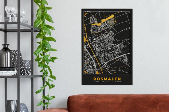 Peinture sur toile Rosmalen - Plan d'étage - Plan de la ville - Carte - Black and Gold et Or - 40x60 cm - Décoration murale