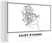 Canvas Schilderij Kaart – Saint Étienne – Plattegrond - Zwart Wit – Stadskaart - 120x80 cm - Wanddecoratie