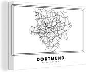 Canvas Schilderij Stadskaart – Plattegrond – Duitsland – Zwart Wit – Dortmund – Kaart - 30x20 cm - Wanddecoratie