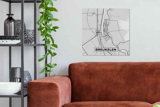 Peinture sur Toile Breukelen - Carte - Zwart Wit - Carte - Nederland -Bas - Plan de Ville - 50x50 cm - Décoration murale