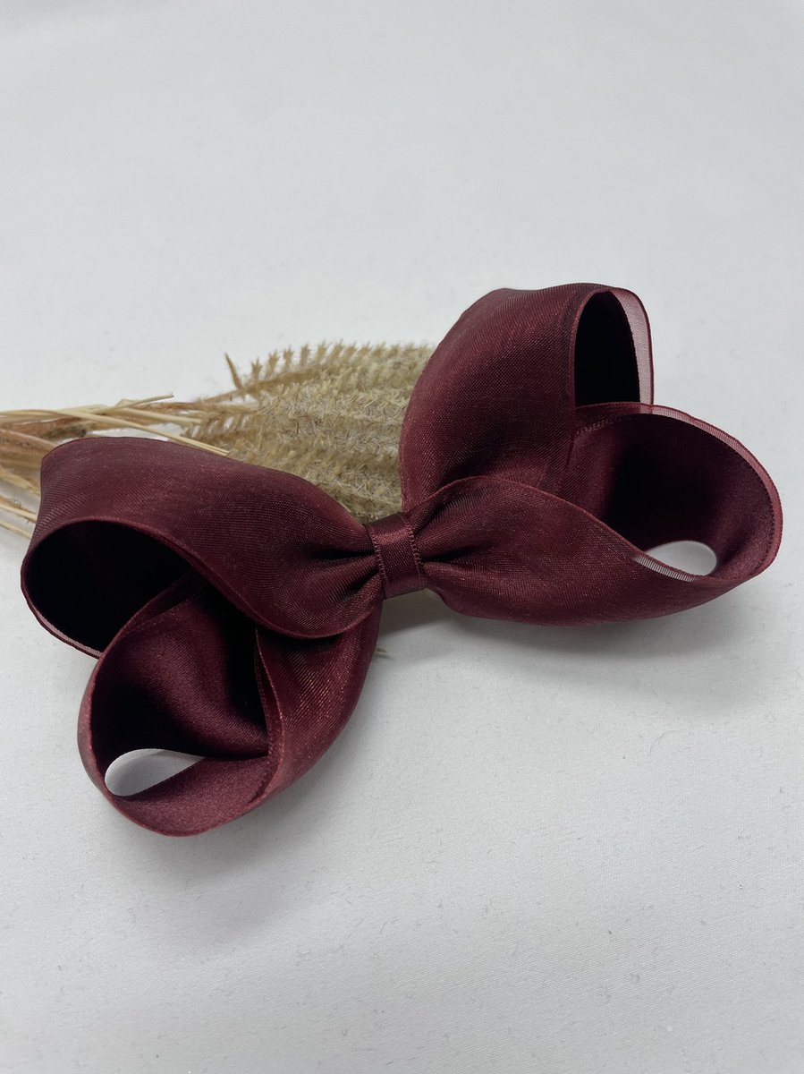 Organza XL haarstrik - Kleur Wijn Rood - Haarstrik - Glanzende haarstrik - Bows and Flowers