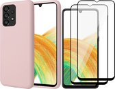 Hoesje geschikt voor Samsung Galaxy A33 - Matte Back Cover Microvezel Siliconen Case Hoes Roze - 2x Full Tempered Glass Screenprotector