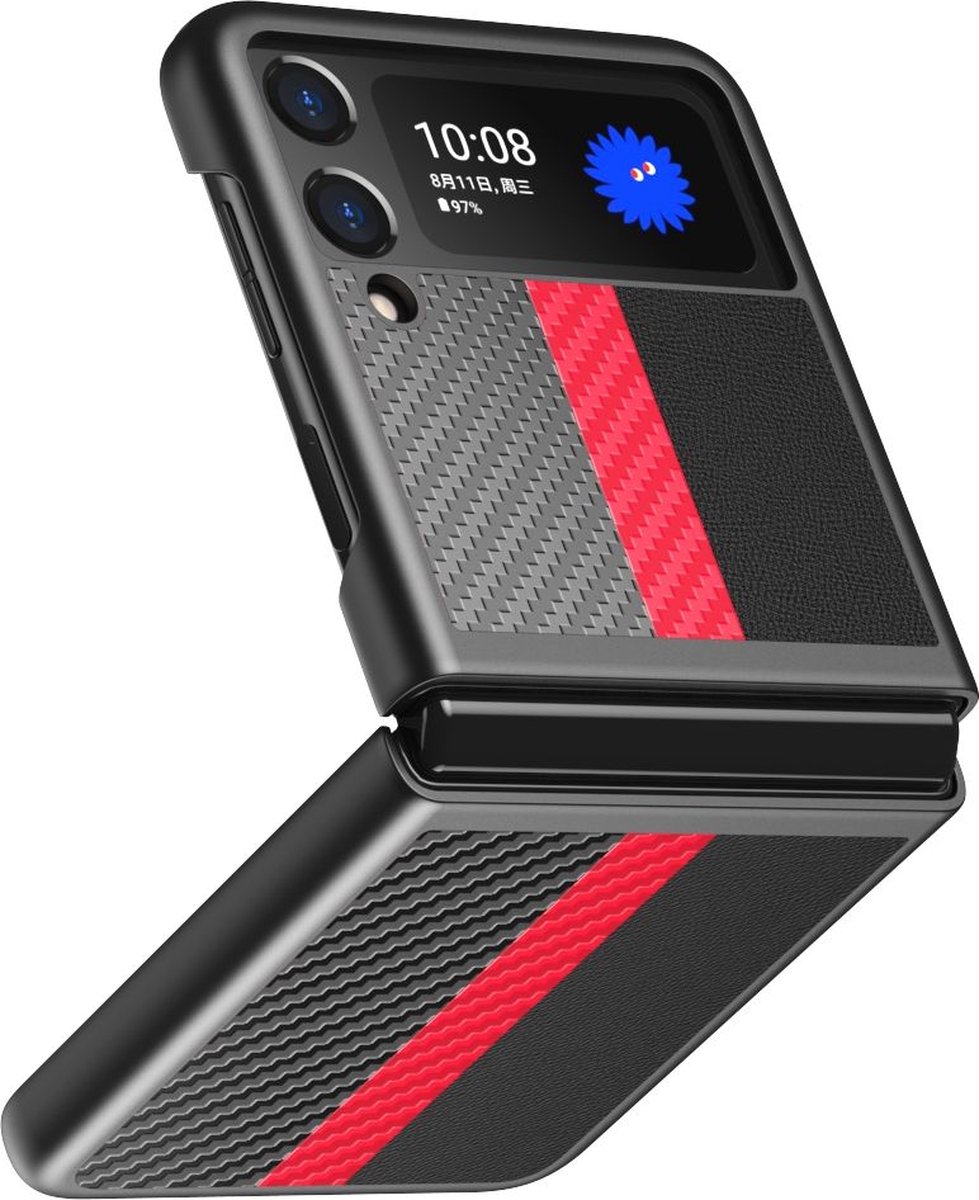 Mobigear Hoesje geschikt voor Samsung Galaxy Z Flip 3 Telefoonhoesje Hardcase | Mobigear Racing Backcover | Galaxy Z Flip 3 Case | Back Cover - Zwart / Rood
