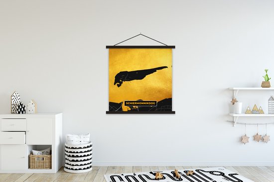 Porte-affiche avec affiche - Affiche scolaire - Carte - Plan d'étage - Plan de la ville - Schiermonnikoog - Île - 90x90 cm - Lattes noires