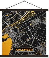 Posterhanger incl. Poster 40x40 cm - Schoolplaat - Aalsmeer - Black and Gold - Stadskaart - Plattegrond - Kaart - Textielposter - Zwarte latten - Plattegrond