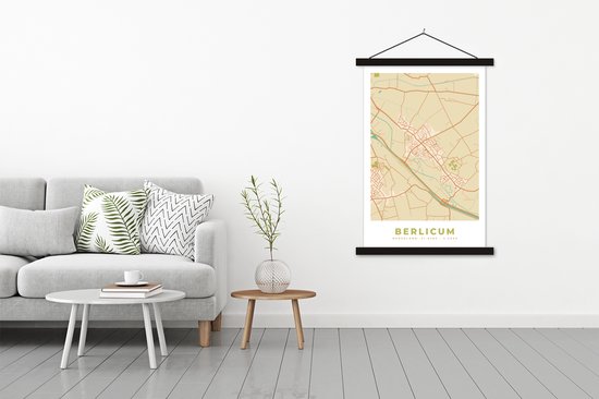 Porte-affiche avec affiche - Affiche scolaire - Berlicum - Nederland - Plan de la ville - Carte - Carte - 120x180 cm - Lattes noires