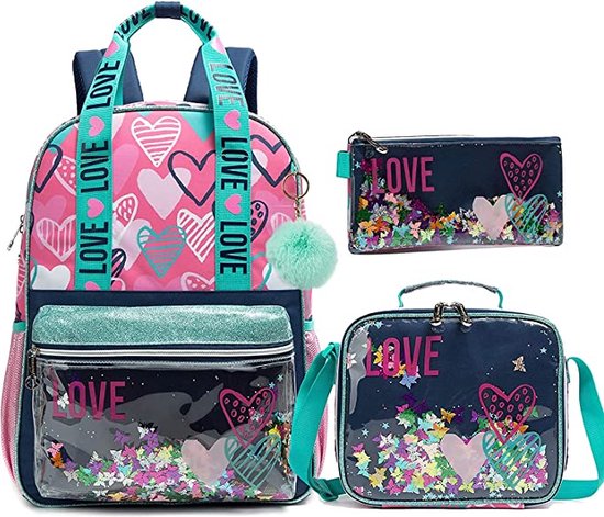 BYXEPA Schoolrugzak voor meisjes, 43 x 35 x 17 cm, rugzak voor meisjes, grote capaciteit, schooltas met borstgesp, voor kinderen van 5-10 jaar oud, roze, 43x35x17cm