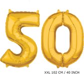 Mega grand ballon feuille d'or XXL 50 ans.  âge anniversaire 50 ans. 102 cm 40 pouces. Avec paille pour gonfler les ballons. Anniversaire d'Abraham Sara