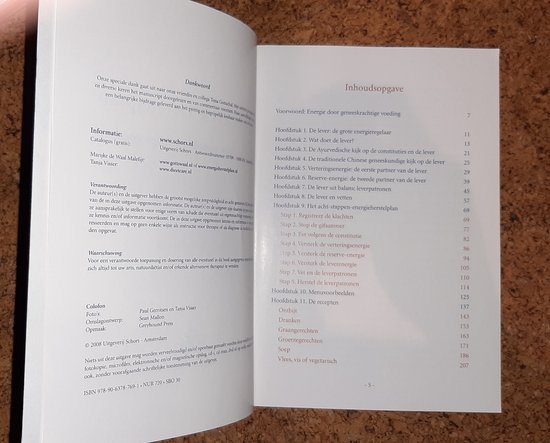 Boek "Het Energie Herstelplan" met inhoudsopgave en informatie over de auteurs, Marijke de Waal Malefijt en Tanja Visser.