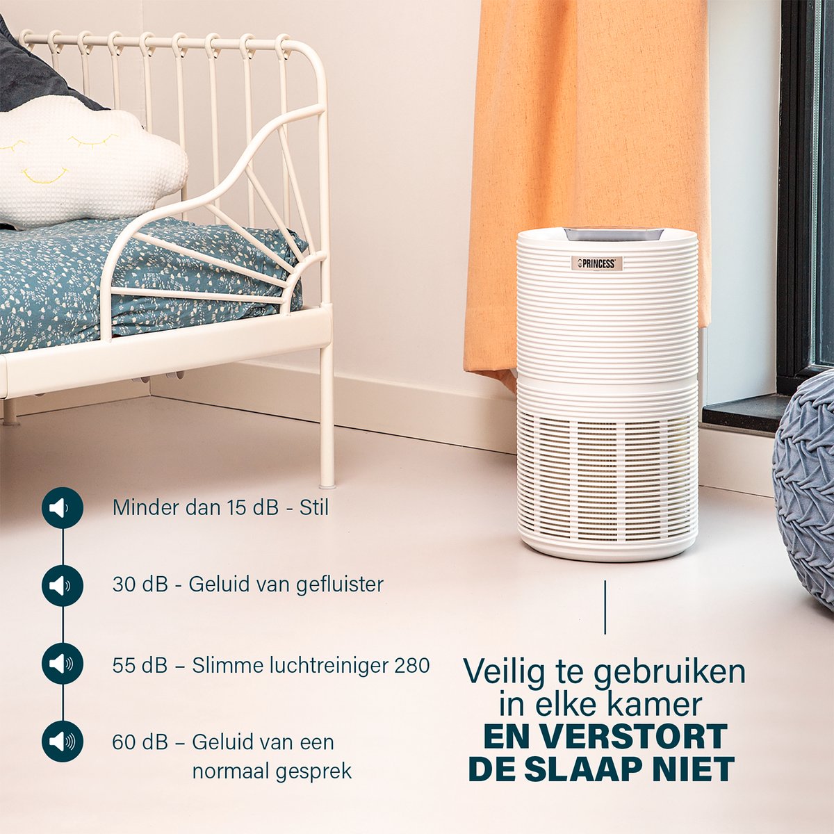 Princess Smart Luchtreiniger 356280 – Air Purifier - WiFi - Werkt tegen Hooikoorts, Allergie, Huisstofmijt, Stof - CADR 280 m³/uur - Vervangbare Hepa 13 filter - Luchtkwaliteit Indicator - App gestuurd - Inclusief Timer en Slaapstand — afbeelding 3