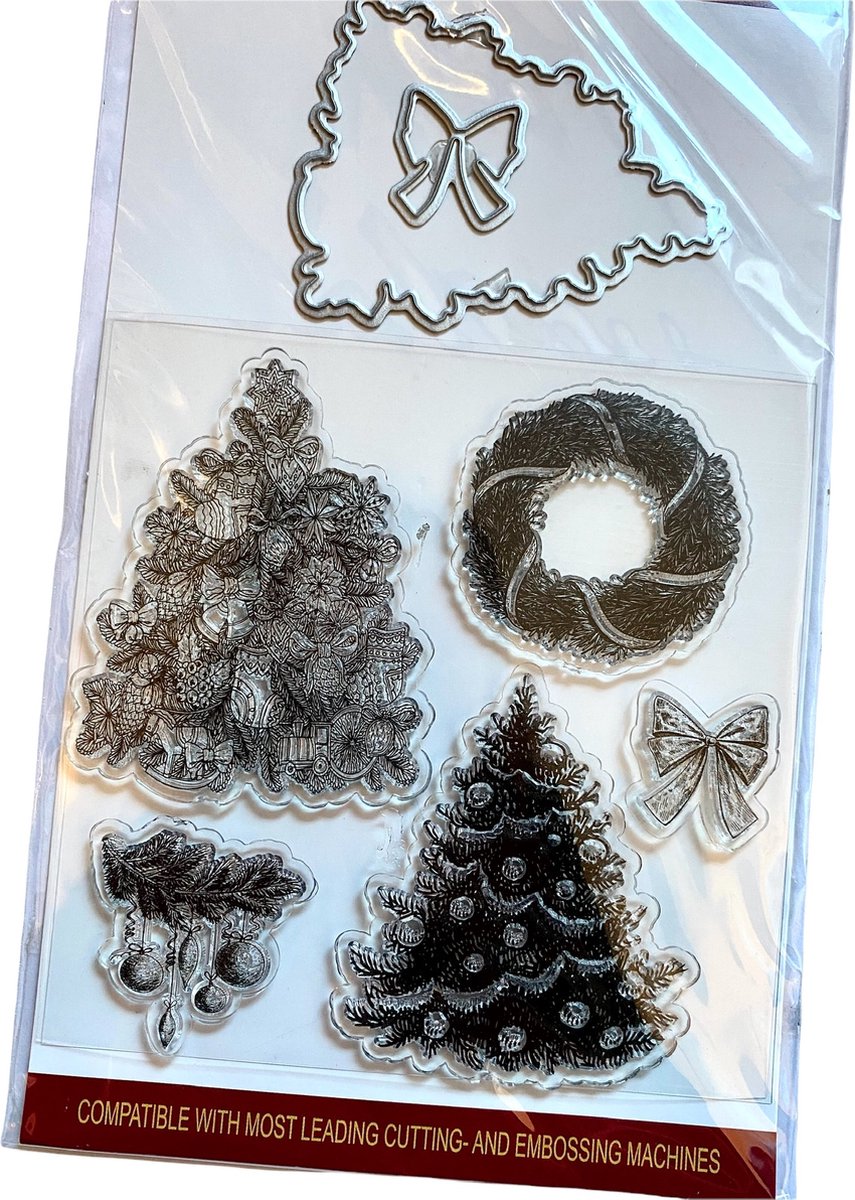 Craft Sensations Clear Stamps + Snijmal Embossing Kerstboom Kerstkrans