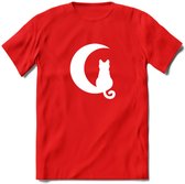 Nacht Wacht - Katten T-Shirt Kleding Cadeau | Dames - Heren - Unisex | Kat / Dieren shirt | Grappig Verjaardag kado | Tshirt Met Print | - Rood - M