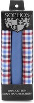 Zakdoeken - 3-Pak - Lichtblauw/Rood - Geruite katoenen zakdoeken - 40x40 cm