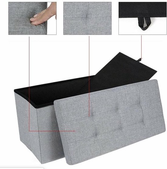 ZAZA Home Grey Hocker - Canapé en lin avec rangement - Banc de rangement