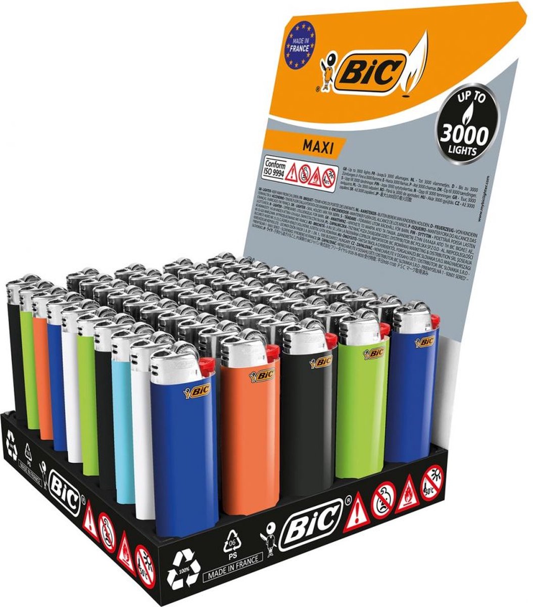 Bic aanstekers Maxi - 50 stuks aanstekers - 3.000 vlammen - mix color lighter - BiC®