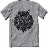 Uil - Dieren Mandala T-Shirt | Paars | Grappig Verjaardag Zentangle Dierenkop Cadeau Shirt | Dames - Heren - Unisex | Wildlife Tshirt Kleding Kado | - Donker Grijs - Gemaleerd - XL