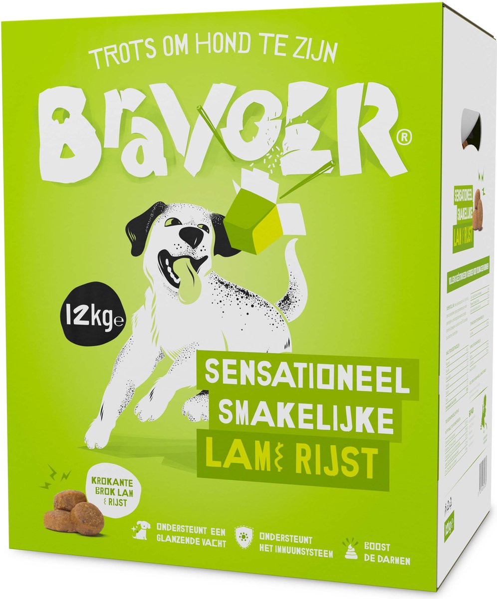 Bravoer Sensationeel Smakelijke Lam & Rijst - Hondenvoer - 12 kilo