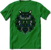 Uil - Dieren Mandala T-Shirt | Donkerblauw | Grappig Verjaardag Zentangle Dierenkop Cadeau Shirt | Dames - Heren - Unisex | Wildlife Tshirt Kleding Kado | - Donker Groen - XL