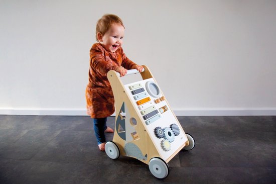 Tryco Loopwagen - Houten Activiteiten Loopwagentje - Wit/Naturel van Tryco — afbeelding 2