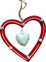 Houten decoratie hanger hart met belletjes 12cm