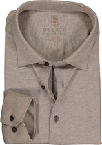 DESOTO slim fit overhemd - stretch pique tricot Kent kraag - beige - Strijkvrij - Boordmaat: 43/44