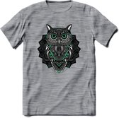 Uil - Dieren Mandala T-Shirt | Aqua | Grappig Verjaardag Zentangle Dierenkop Cadeau Shirt | Dames - Heren - Unisex | Wildlife Tshirt Kleding Kado | - Donker Grijs - Gemaleerd - 3XL