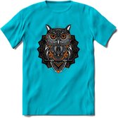 Uil - Dieren Mandala T-Shirt | Oranje | Grappig Verjaardag Zentangle Dierenkop Cadeau Shirt | Dames - Heren - Unisex | Wildlife Tshirt Kleding Kado | - Blauw - S