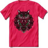 Uil - Dieren Mandala T-Shirt | Groen | Grappig Verjaardag Zentangle Dierenkop Cadeau Shirt | Dames - Heren - Unisex | Wildlife Tshirt Kleding Kado | - Roze - L