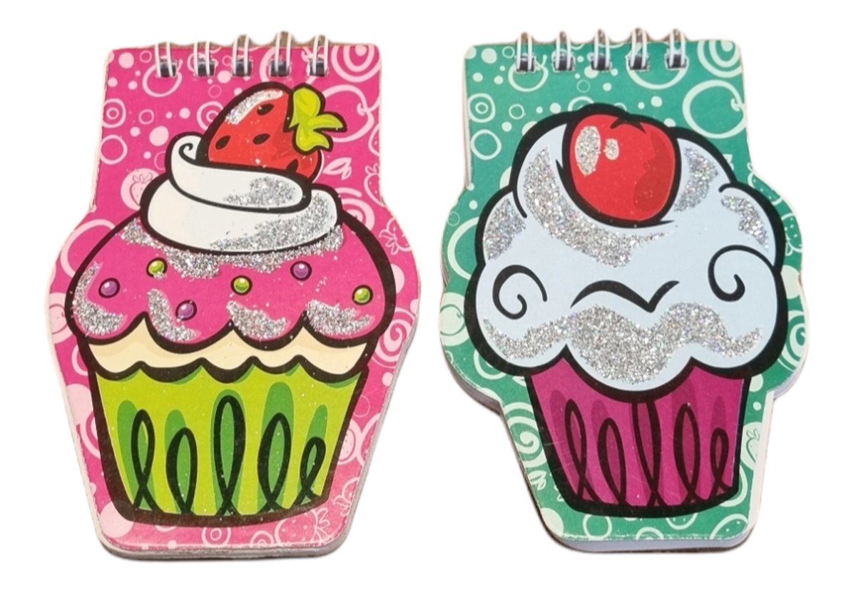 LG Imports - Notitieblokje Cupcake's met glitters - 2 stuks - Mini Notitie Blokjes