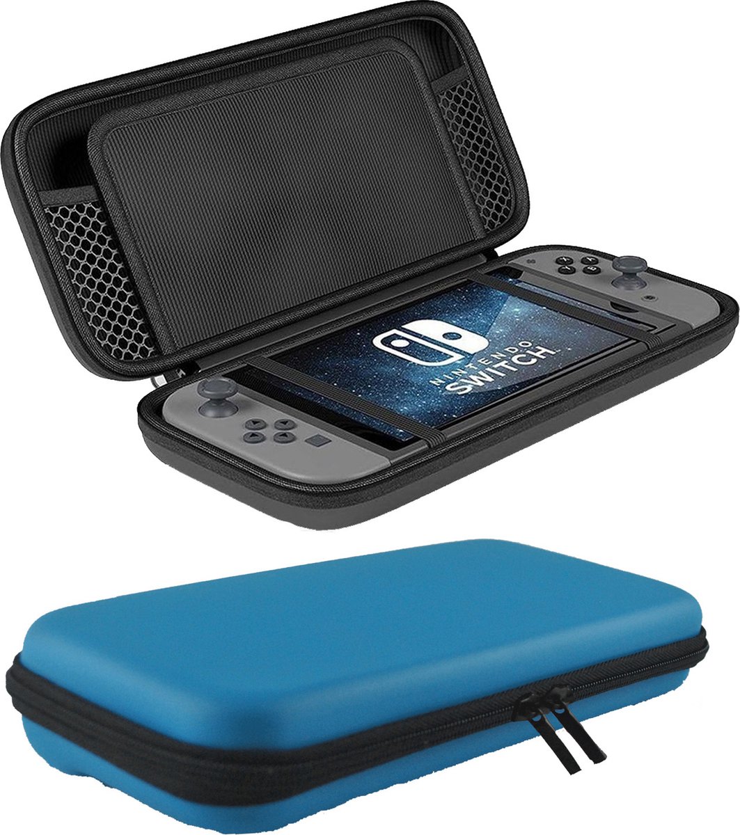Hoes Geschikt voor Nintendo Switch Case Hoesje Met Koord - Bescherm Hoes Geschikt voor Nintendo Switch Hoes Hard Cover - Blauw
