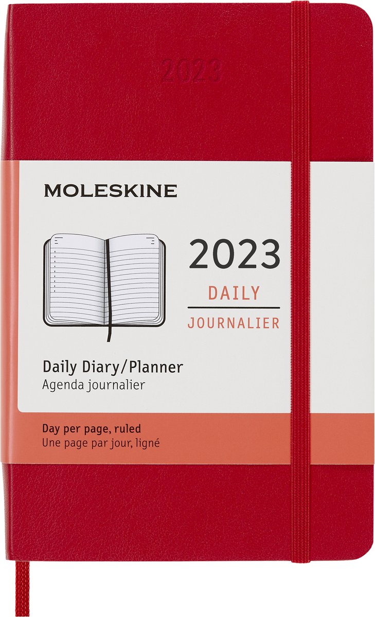 Moleskine 12 Maanden Agenda - 2023 - Dagelijks - Pocket - Zachte Kaft - Rood