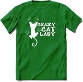 Crazy Cat Lady - Katten T-Shirt Kleding Cadeau | Dames - Heren - Unisex | Kat / Dieren shirt | Grappig Verjaardag kado | Tshirt Met Print | - Donker Groen - M