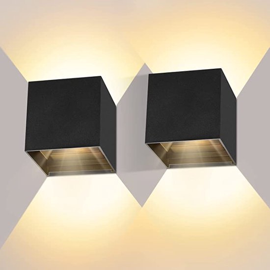 2 stuks LED wandlamp zwart, 12W muurlampen binnen 3000k warm licht, IP65  waterdichte... | bol.com