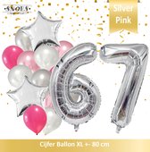 Cijfer Ballon 67 Jaar Zilver Roze White Pearl Boeket * Hoera 67 Jaar Verjaardag Decoratie Set van 15 Ballonnen * 80 cm Verjaardag Nummer Ballon * Snoes * Verjaardag Versiering * Ve