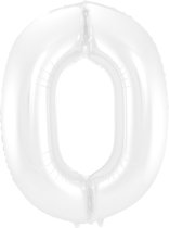 Folieballon cijfer 0 metallic wit 86cm