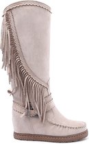 WELOVESHOES® Dames Cowboylaarzen met Hak  - Suedine - Beige - Maat 36