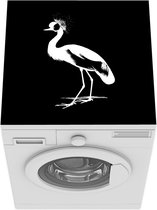 Wasmachine beschermer - Wasmachine mat - Illustratie van een kraanvogel met een zwarte achtergrond - 60x60 cm - Droger beschermer