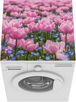 Wasmachine beschermer mat - Een roze tulpenveld in Japan - Breedte 60 cm x hoogte 60 cm