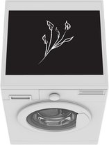 Wasmachine beschermer mat - Planten - Zwart - Wit - Line art - Breedte 55 cm x hoogte 45 cm