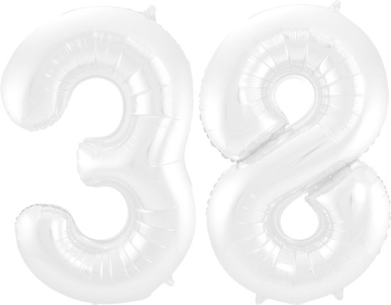 Folieballon 38 jaar metallic wit 86cm