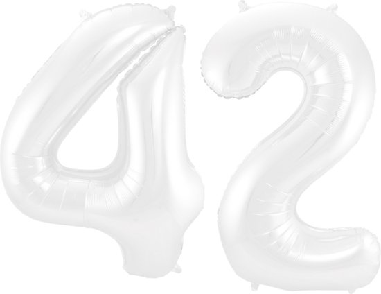 Folieballon 42 jaar metallic wit 86cm