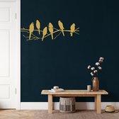 Wanddecoratie | Vogels / Birds decor | Metal - Wall Art | Muurdecoratie | Woonkamer |Gouden| 75x26cm