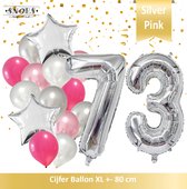 Cijfer Ballon 73 Jaar Zilver Roze White Pearl Boeket * Hoera 73 Jaar Verjaardag Decoratie Set van 15 Ballonnen * 80 cm Verjaardag Nummer Ballon * Snoes * Verjaardag Versiering * Ve